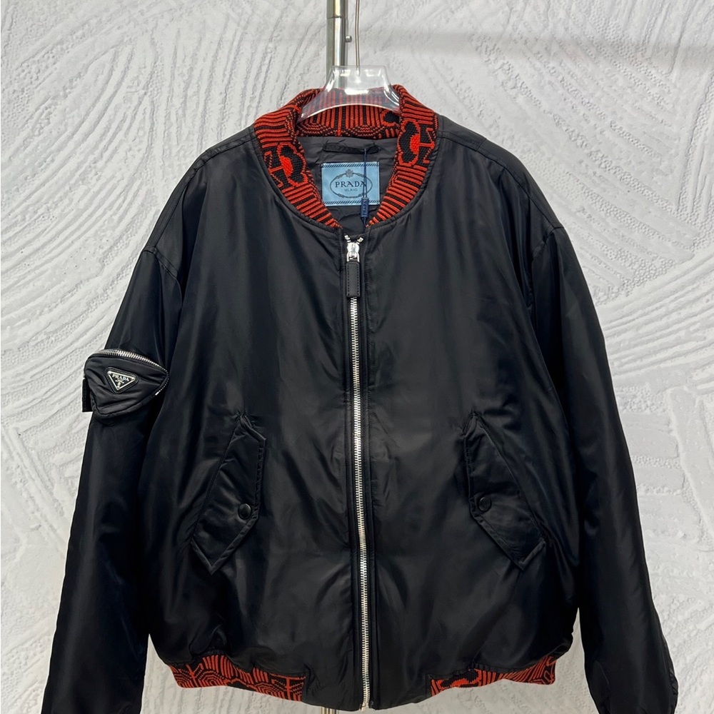 Prada Black Bomber Jacket with Red Trim